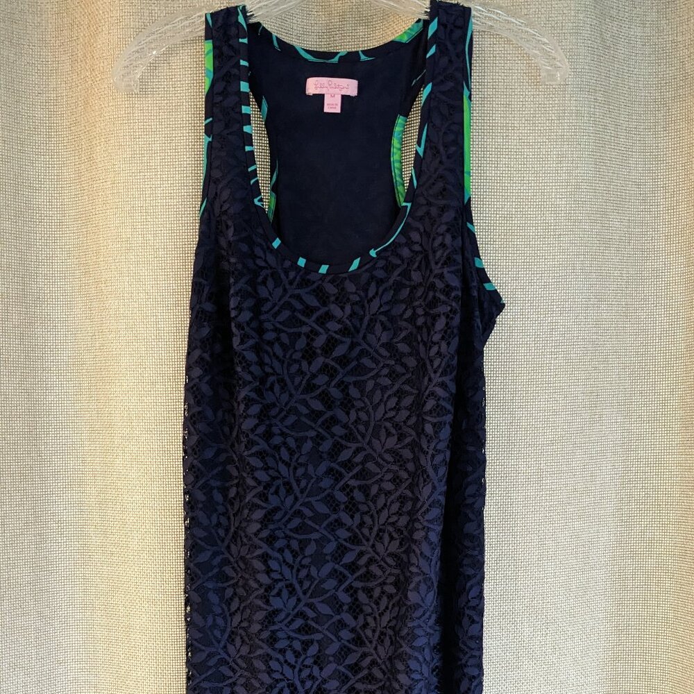 Lilly Pulitzer Navy Blue Lace, Sleeveless Sundress, Lightweight Dress, Size is M